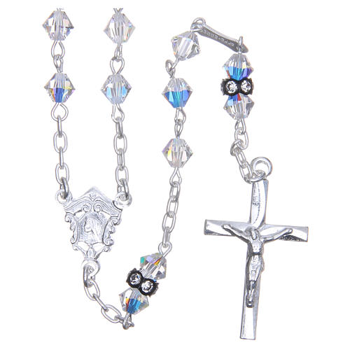 Silver rosary beads with Pater beads in white strass 5mm 1