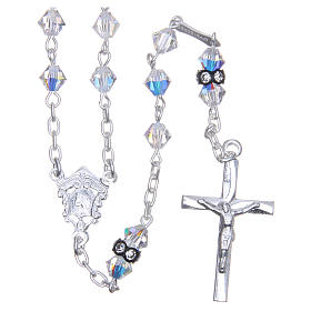 Silver rosary beads with Pater beads in white strass 5mm
