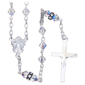 Silver rosary beads with Pater beads in white strass 5mm
