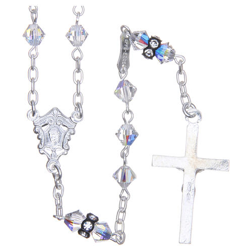 Silver rosary beads with Pater beads in white strass 5mm 2