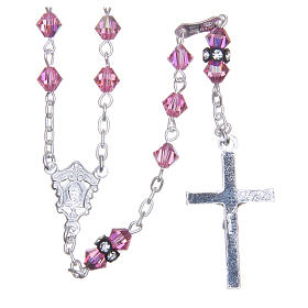 Silver rosary beads with Pater beads in pink strass 5mm