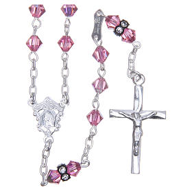 Silver rosary beads with Pater beads in pink strass 5mm