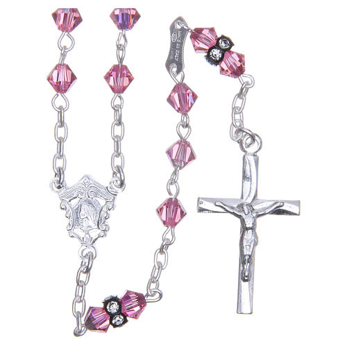 Silver rosary beads with Pater beads in pink strass 5mm 1