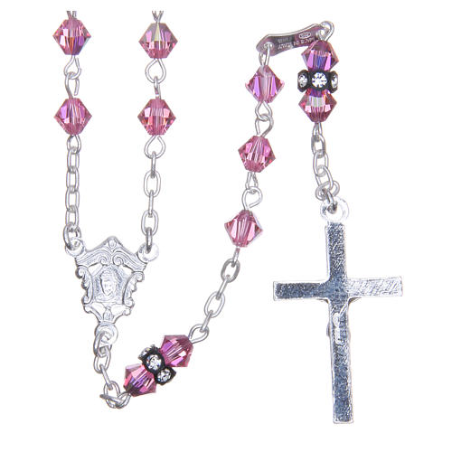 Silver rosary beads with Pater beads in pink strass 5mm 2
