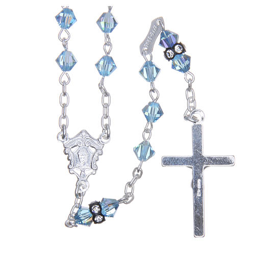 Silver rosary beads with Pater beads in sky blue strass 5mm 2