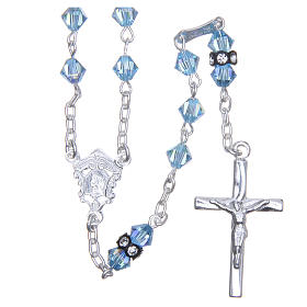 Silver rosary beads with Pater beads in sky blue strass 5mm