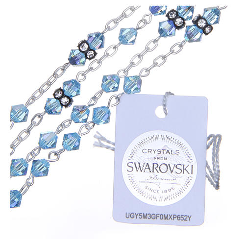 Silver rosary beads with Pater beads in sky blue strass 5mm 3