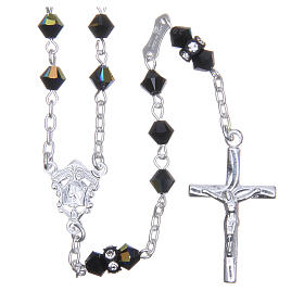 Silver rosary beads with Pater beads in black strass 5mm