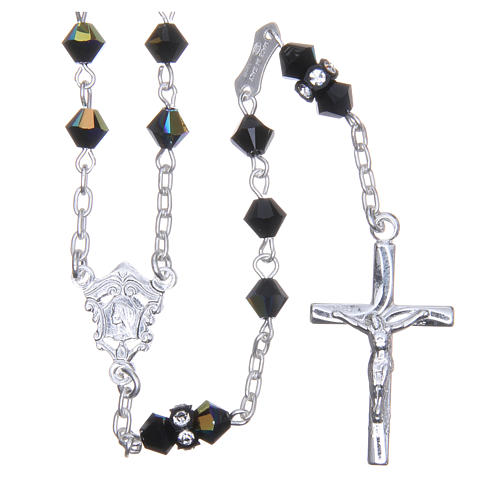 Silver rosary beads with Pater beads in black strass 5mm 1