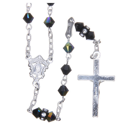 Silver rosary beads with Pater beads in black strass 5mm 2