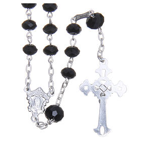 Silver rosary beads with black strass briolette 6mm