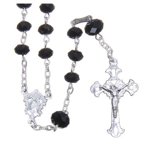 Silver rosary beads with black strass briolette 6mm 1