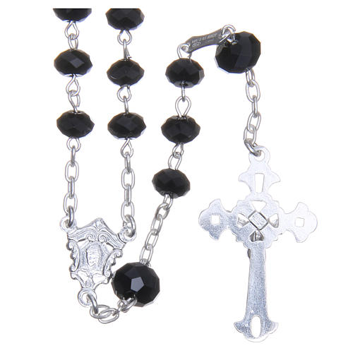 Silver rosary beads with black strass briolette 6mm 2