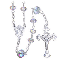 Silver rosary beads with white strass briolette 6mm