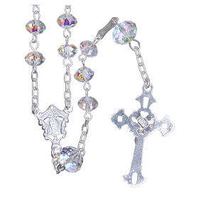 Silver rosary beads with white strass briolette 6mm