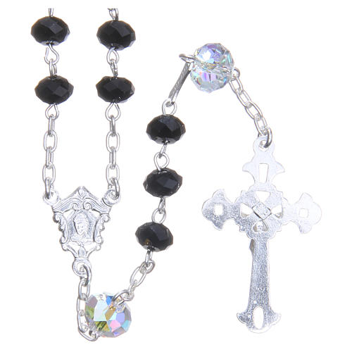 Silver rosary beads with black and white strass briolette 6mm 2