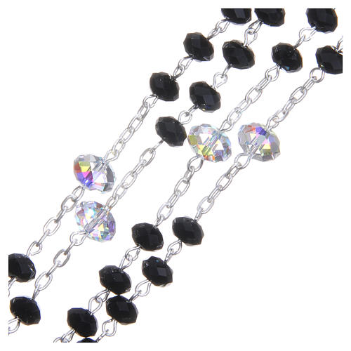 Silver rosary beads with black and white strass briolette 6mm 3