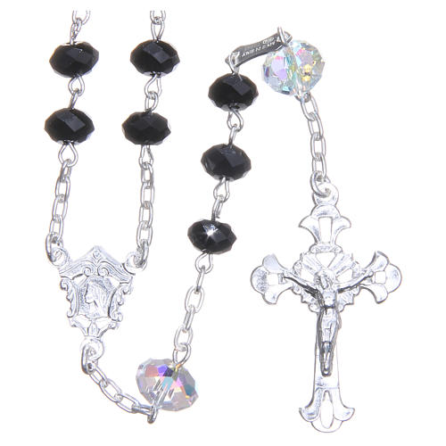Silver rosary beads with black and white strass briolette 6mm 1