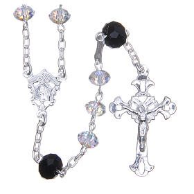 925 Silver rosary beads with black and white strass briolette 6mm