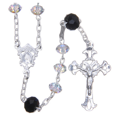 925 Silver rosary beads with black and white strass briolette 6mm 1