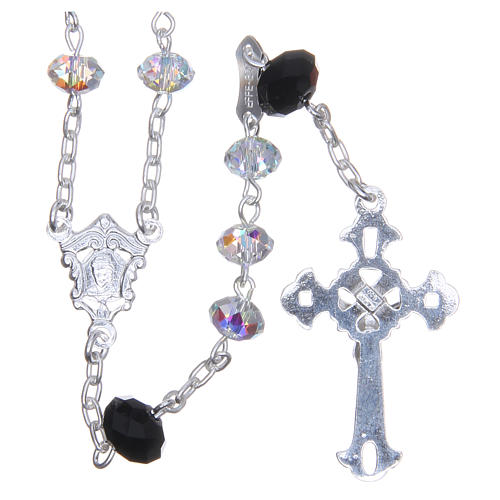 925 Silver rosary beads with black and white strass briolette 6mm 2