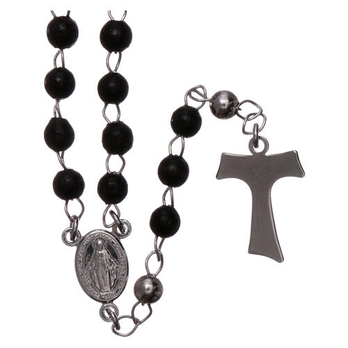 Rosary AMEN Tau classic silver 925 wood, black 1