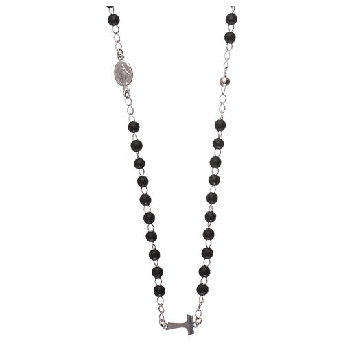 AMEN Rosary collier Tau silver 925 wood, Black 1