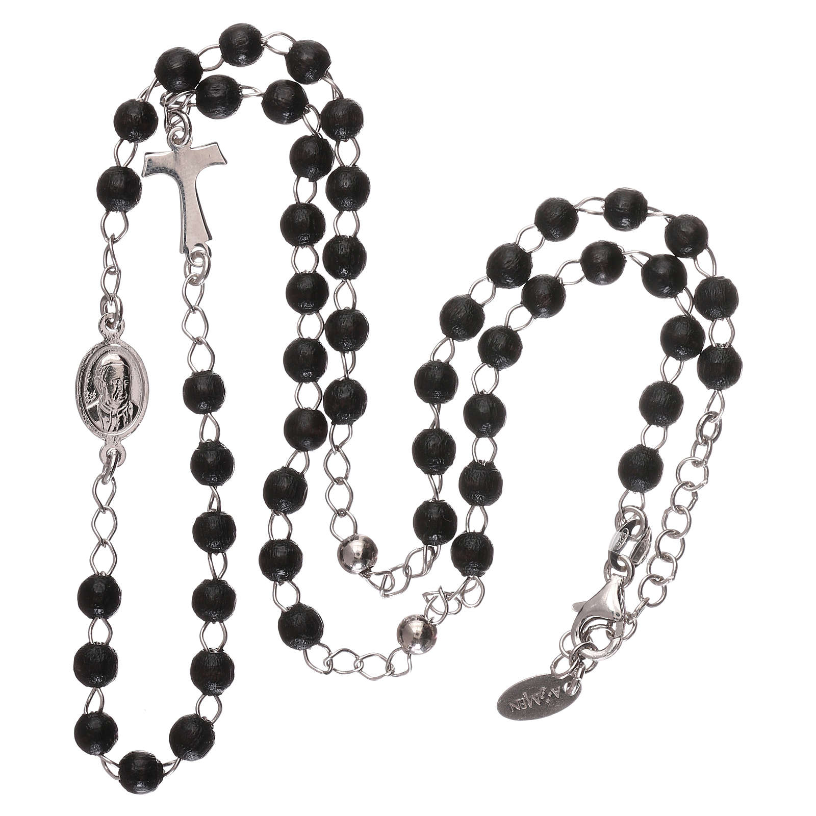 Silver tau rosary collier black wood pearls AMEN | online sales on ...