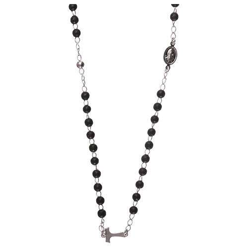 Silver tau rosary collier black wood pearls AMEN 2