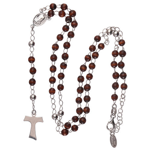 Różaniec AMEN Tau klasyczny srebro 925 drewno Brązowy 4