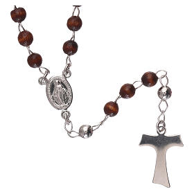 Classic tau rosary sterling silver and brown wood AMEN