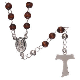 Classic tau rosary sterling silver and brown wood AMEN