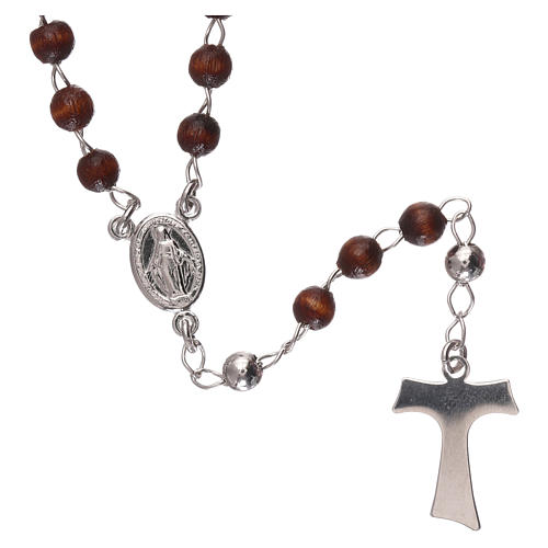 Classic tau rosary sterling silver and brown wood AMEN 1