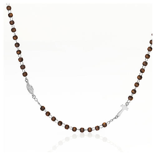 Silver tau rosary collier brown wood pearls AMEN 1