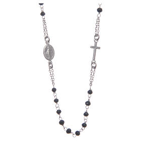 Halskette mit Rosenkranz aus 925er Silber, schwarz