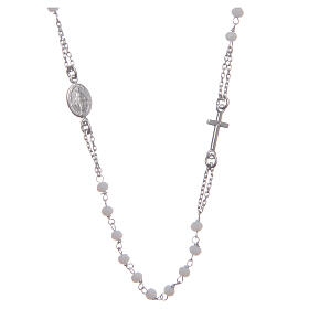 Halskette mit Rosenkranz aus 925er Silber, weiß 
