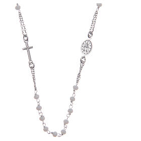 Halskette mit Rosenkranz aus 925er Silber, weiß 