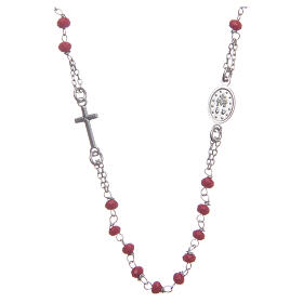 Halskette mit Rosenkranz aus 925er Silber, rot