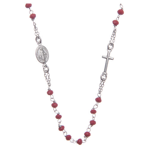Halskette mit Rosenkranz aus 925er Silber, rot 1