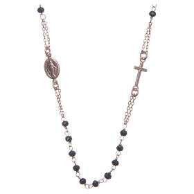 Halskette mit Rosenkranz aus 925er Silber, rosé und schwarz