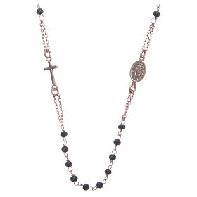 Halskette mit Rosenkranz aus 925er Silber, rosé und schwarz