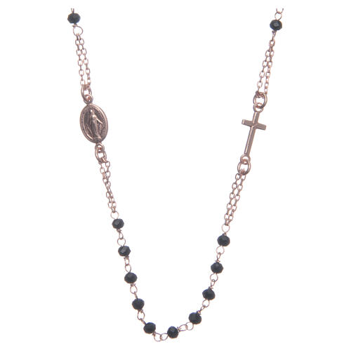 Halskette mit Rosenkranz aus 925er Silber, rosé und schwarz 1