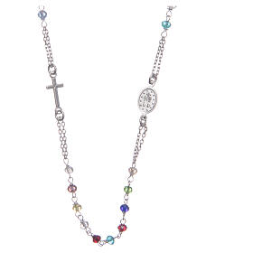 Halskette mit Rosenkranz aus 925er Silber, bunt