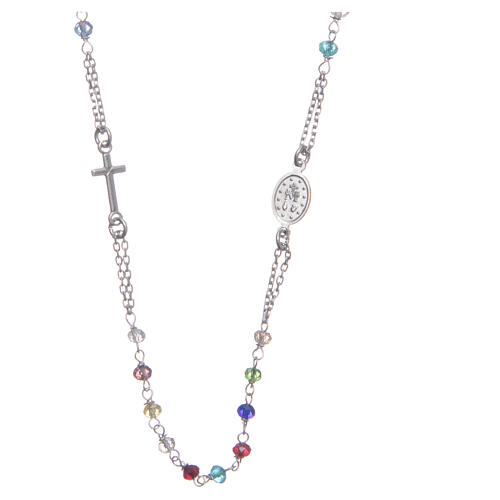 Halskette mit Rosenkranz aus 925er Silber, bunt 2