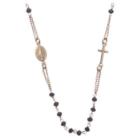 Halskette mit Rosenkranz aus 925er Silber, gold und schwarz