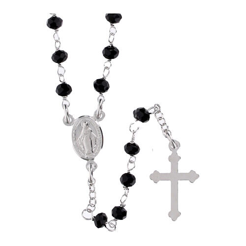 Rosenkranz im klassischen Stil aus 925er Silber mit schwarzen Perlen 2