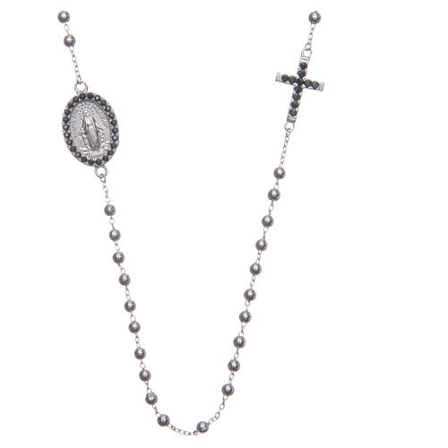 Rosary choker silver colour with black zircons 925 sterling silver 1