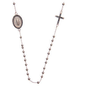Halskette Rosenkranz aus 925er Silber in rosé mit schwarzen Zirkoniasteinen