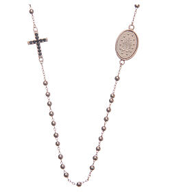 Halskette Rosenkranz aus 925er Silber in rosé mit schwarzen Zirkoniasteinen