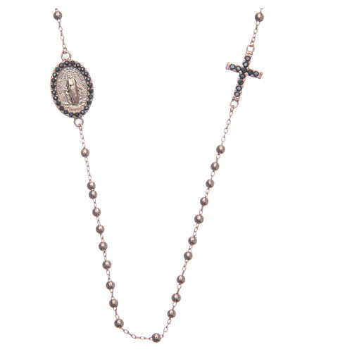 Halskette Rosenkranz aus 925er Silber in rosé mit schwarzen Zirkoniasteinen 1
